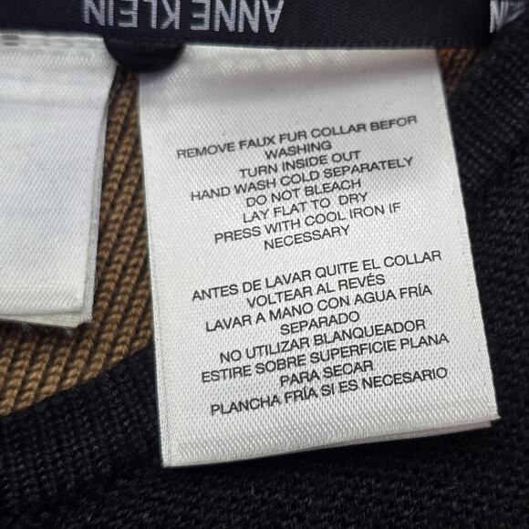 Anne Klein Poncho Cape Womens Medium Black Tan Knit Old Money Equestrian Boho - Picture 6 of 14